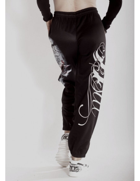Skull On Fire Sweatpants Black by BSAT