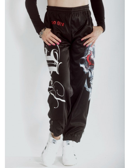 Skull On Fire Sweatpants Black by BSAT