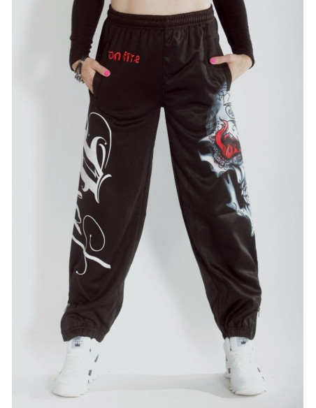 Skull On Fire Sweatpants Black by BSAT