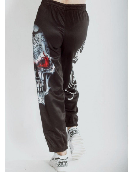 Skull On Fire Sweatpants Black by BSAT