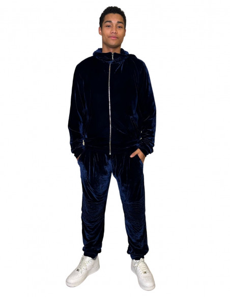 Gangsta Velour Velvet Tracksuit Navy by Dirty Money