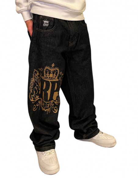 Rude Players Crew Baggy Jeans Black/Metallic Gold by BSAT
