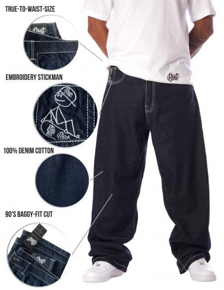BSAT Stickman The Skater Limited Edition Indigo Blue Baggy Jeans