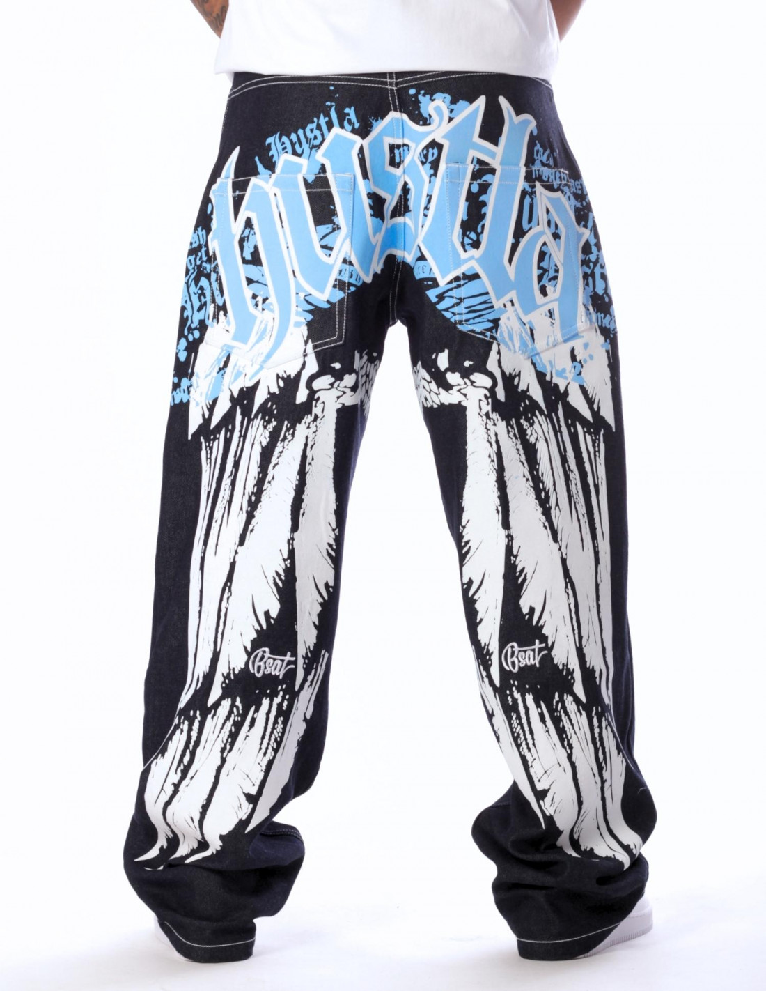 BSAT HUSTLA Baggy Jeans BlueNWhite Legendary Collection *LIMITED EDITION*