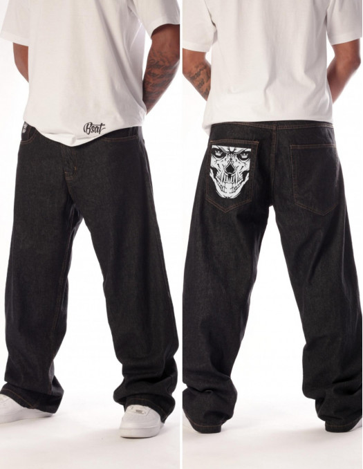 Skull Baggy Jeans Raw Black by BSAT