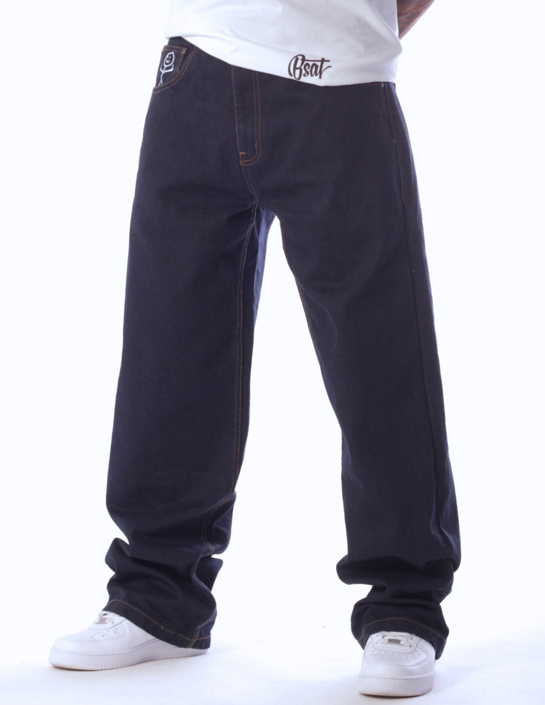 BSAT Stickman Baggy Jeans The Finger Indigo Blue