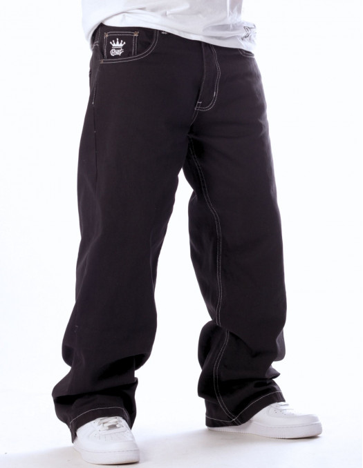 Bronx Deep Black Cotton Twill Baggy Jeans by BSAT
