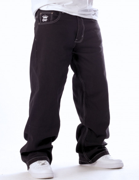 Bronx Deep Black Cotton Twill Baggy Jeans by BSAT