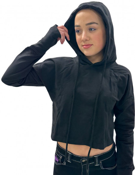 Cropped Loose Fit Hoodie Black