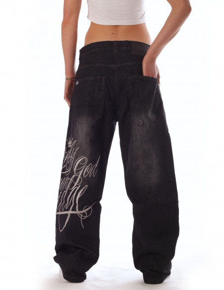 Only God Can Judge Embroidery Baggy Jeans Washed Black Legacy Edition by BSAT