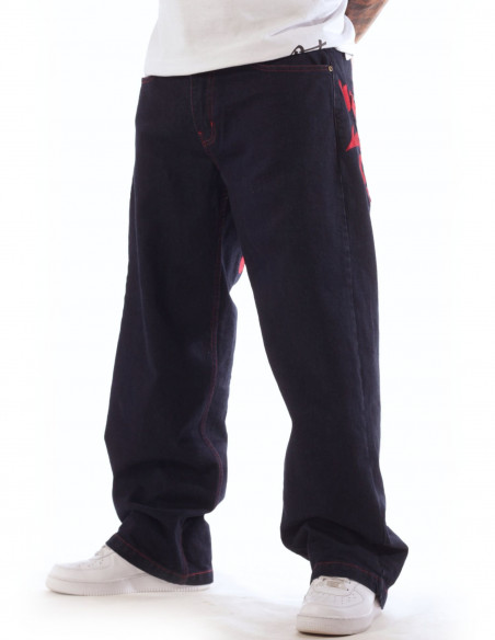 Baggy Hip Hop Jeans Embroidered Indigo Raw n Red by BSAT *Ultra Limited Edition*