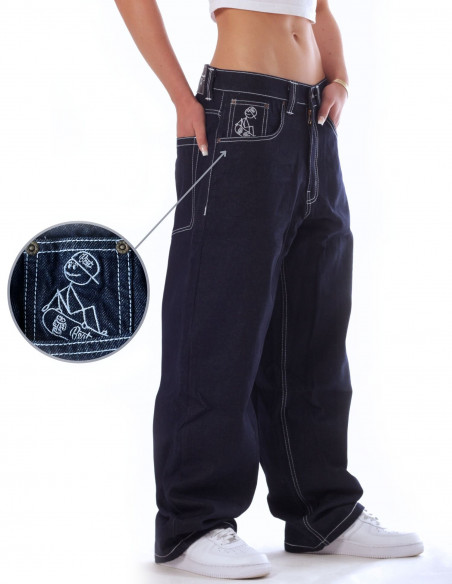 BSAT Stickman The Skater Limited Edition Indigo Blue Baggy Jeans