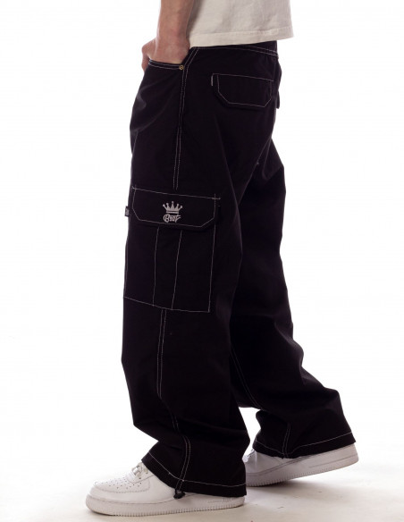 BSAT Baggy Combat Cargo Pants Black Contrast White